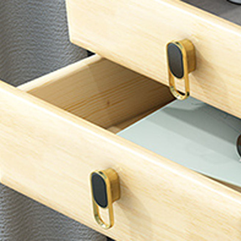 Wood Vanity Set with Stool and Mirror 4 Drawers Dresser Modern Style