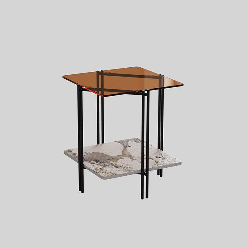 Modern Square Corner Table 4 Legs Side End Table with Storage