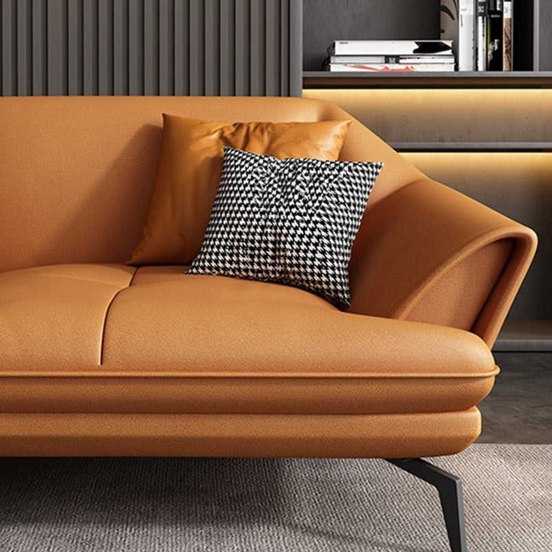 Modern Stationary Faux Leather Living Room Flared Arm Cushions Seating