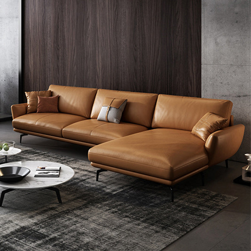 Contemporary Stationary Genuine Leather Pillows Flared Arm Seating