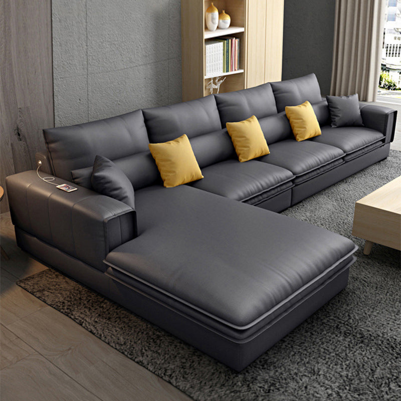 Nordic Stationary Faux Leather Living Room Recessed Arm Cushions Seating