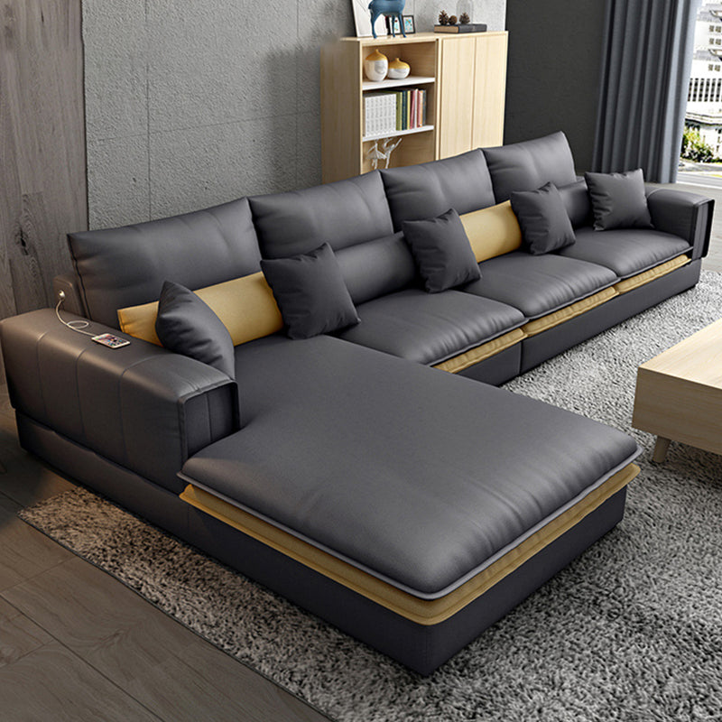 Nordic Stationary Faux Leather Living Room Recessed Arm Cushions Seating