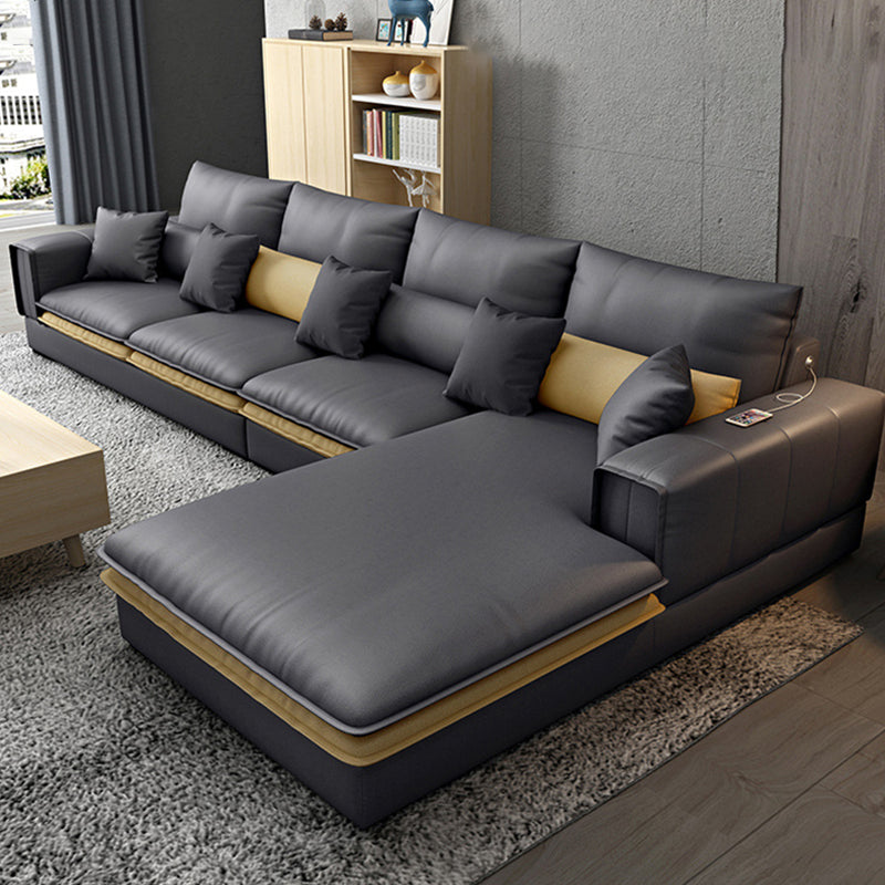 Nordic Stationary Faux Leather Living Room Recessed Arm Cushions Seating