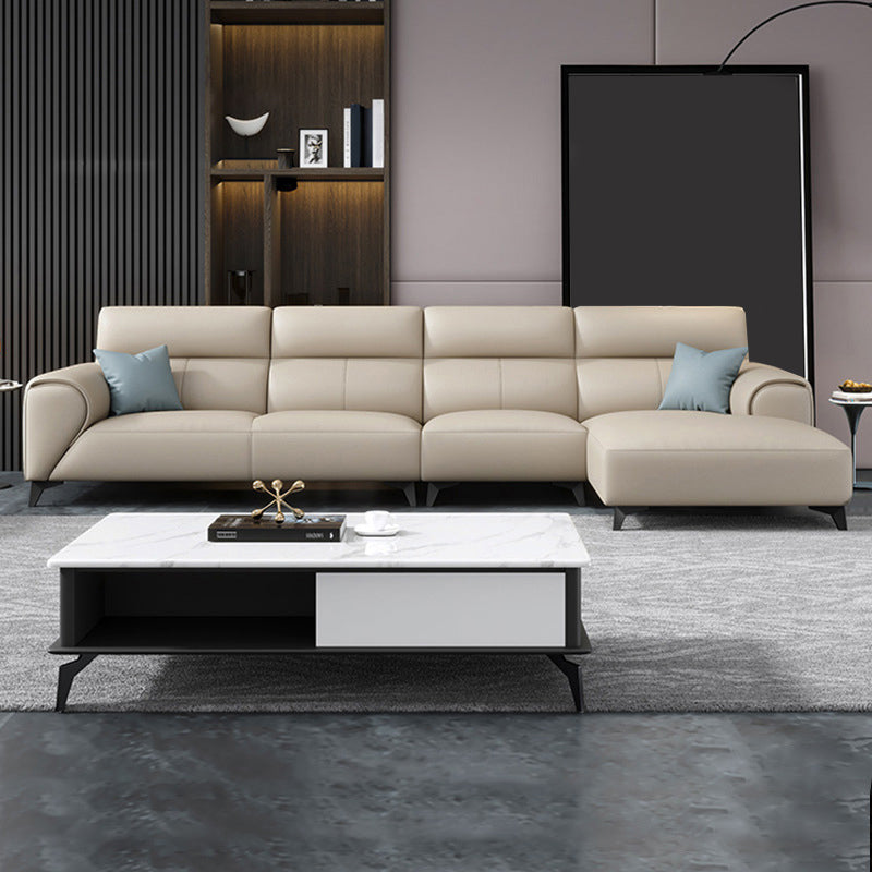 Contemporary Faux Leather Stationary Living Room Recessed Arm Sofa Chaise