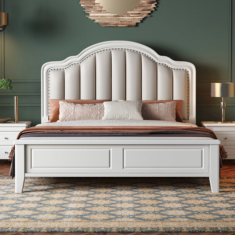 Scandinavian Wood Arched Standard Bed, White Panel Headboard Bed