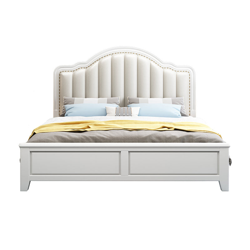 Scandinavian Wood Arched Standard Bed, White Panel Headboard Bed