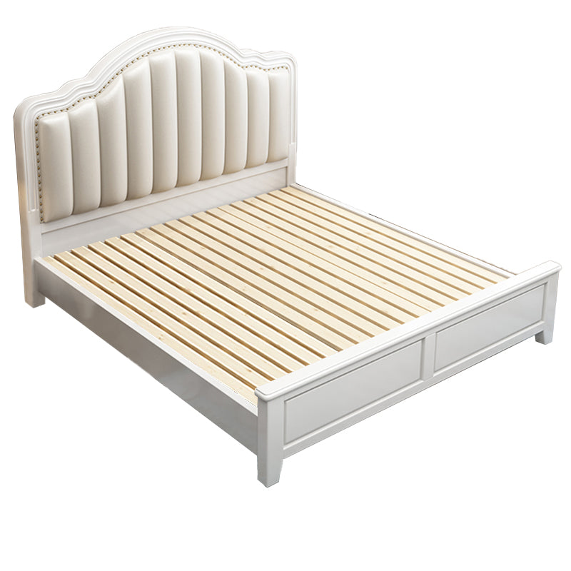 Scandinavian Wood Arched Standard Bed, White Panel Headboard Bed
