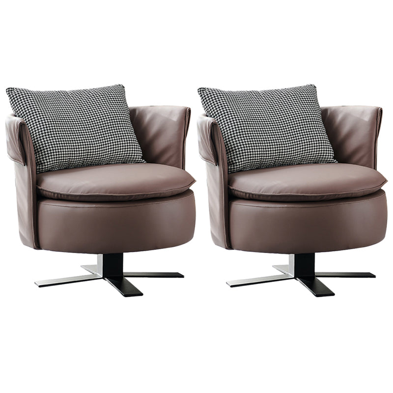 Swivel Chair in Brone Leather Chair with 4-Star Base and One Pillow