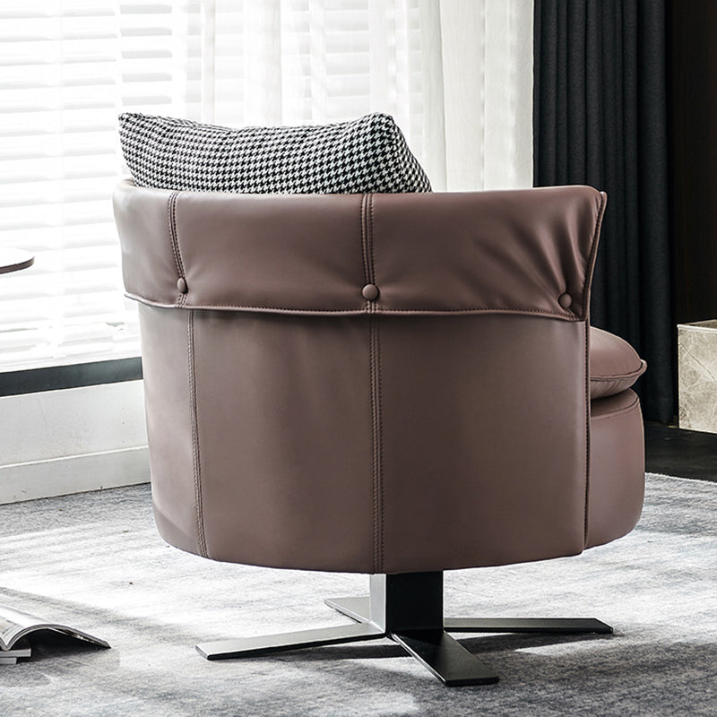 Swivel Chair in Brone Leather Chair with 4-Star Base and One Pillow