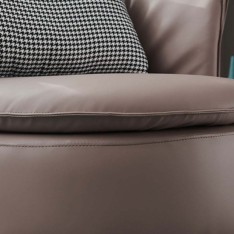 Swivel Chair in Brone Leather Chair with 4-Star Base and One Pillow