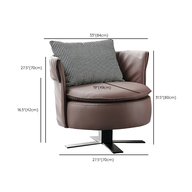 Swivel Chair in Brone Leather Chair with 4-Star Base and One Pillow