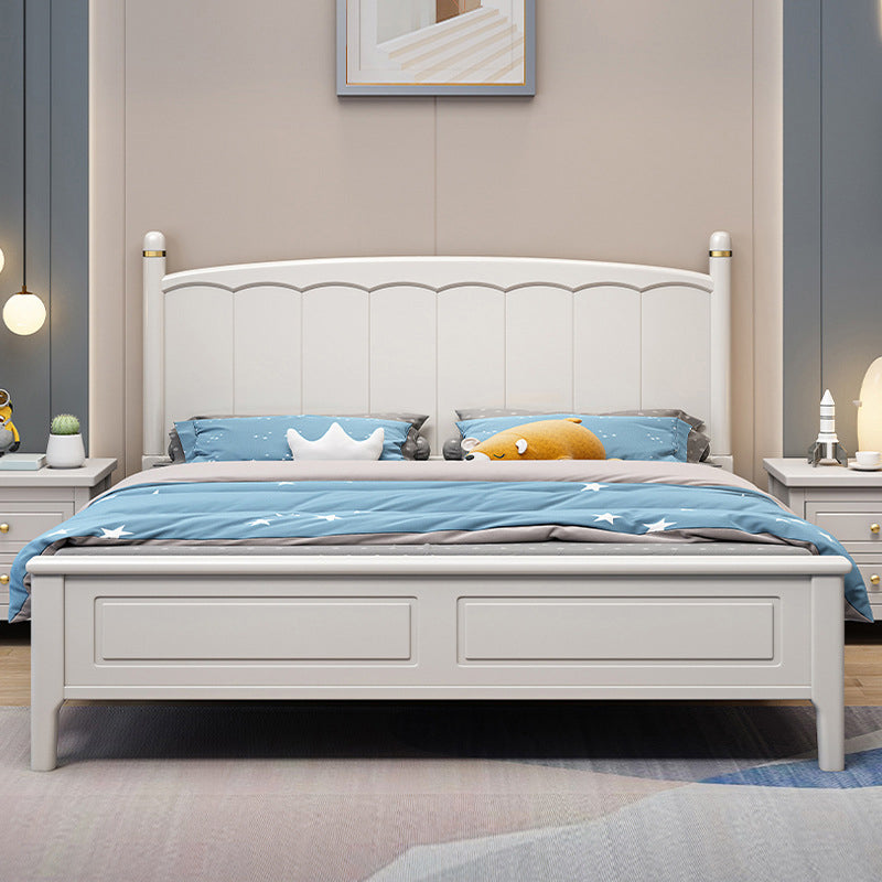 Modern White Wood Panel Standard Bed, Rectangular Headboard Bed