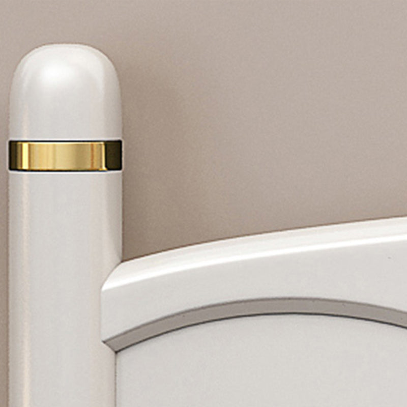 Modern White Wood Panel Standard Bed, Rectangular Headboard Bed