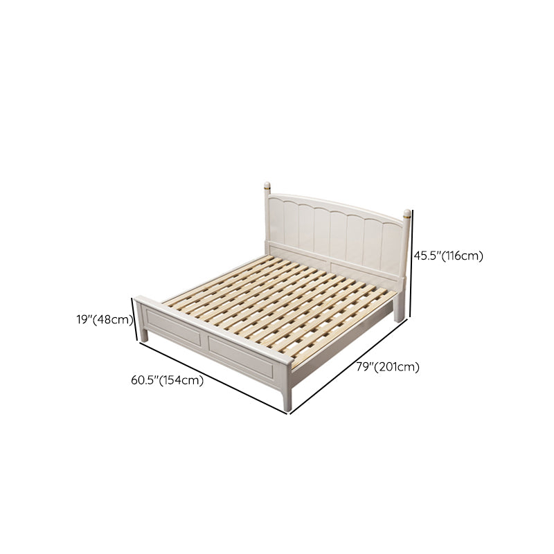 Modern White Wood Panel Standard Bed, Rectangular Headboard Bed