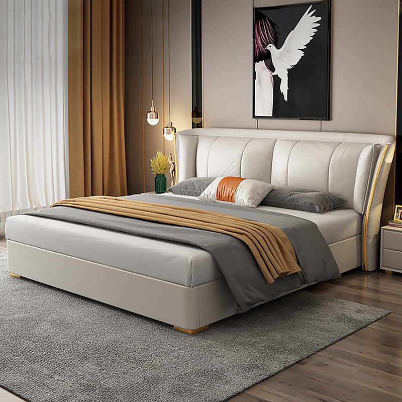 Modern & Contemporary Standard Bed Pine Wood Bed Frame with Metal Legs