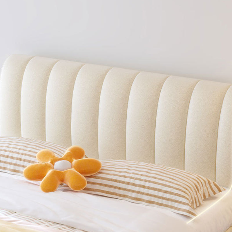 Contemporary White Wood Standard Bed, Upholstered Rectangular Headboard Bed