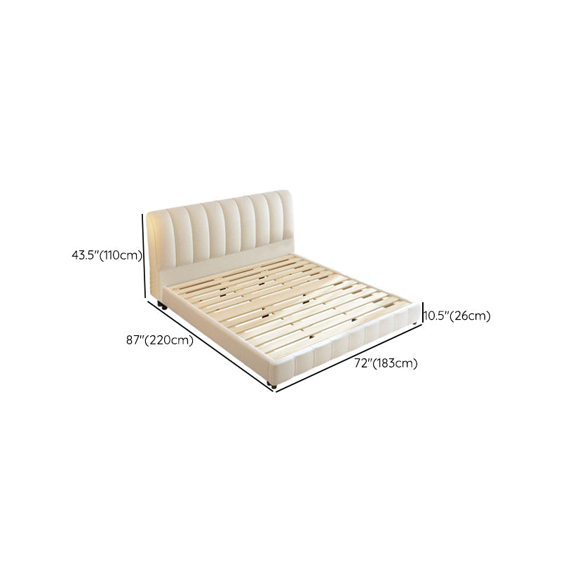 Contemporary White Wood Standard Bed, Upholstered Rectangular Headboard Bed