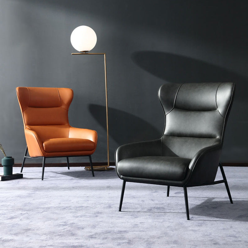 Mid-Century Modern Chair Faux Leather Flared Arms Wingback Chair