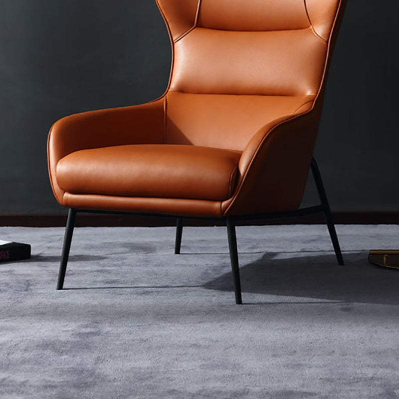 Mid-Century Modern Chair Faux Leather Flared Arms Wingback Chair