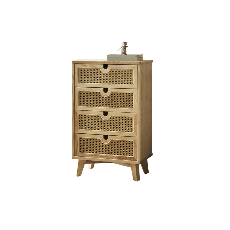 Contemporary Solid Wood Chest with Drawers and Wooden Legs in Natural