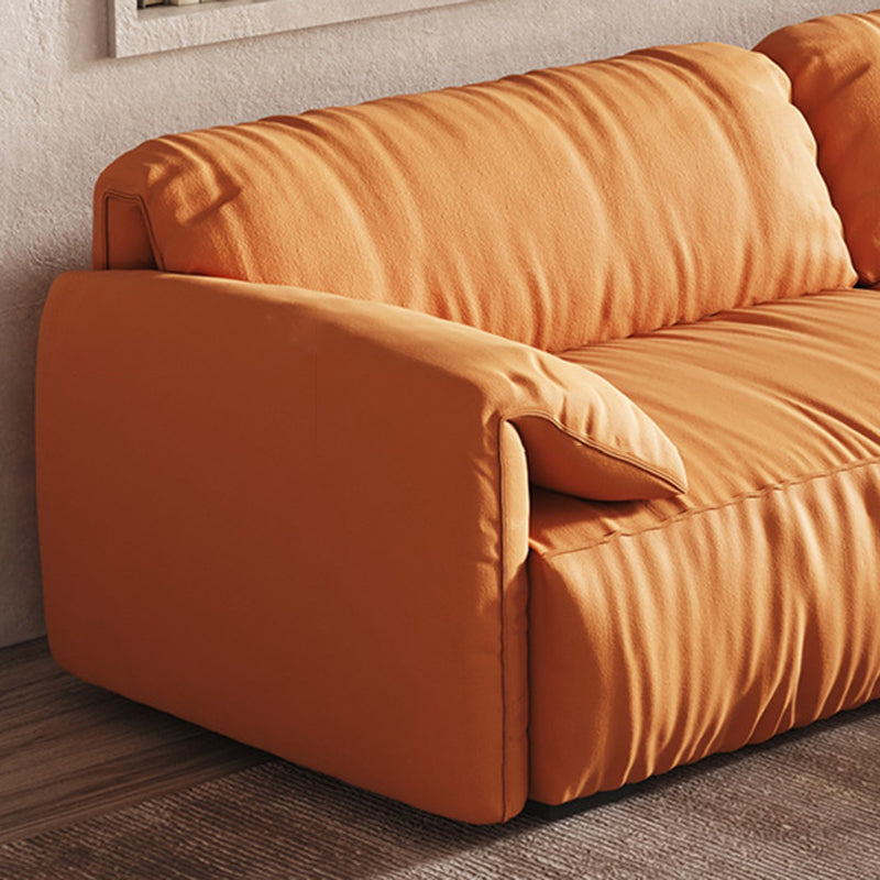 Contemporary Pillow Top Arm Settee Orange Faux Leather Sofa for Living Room