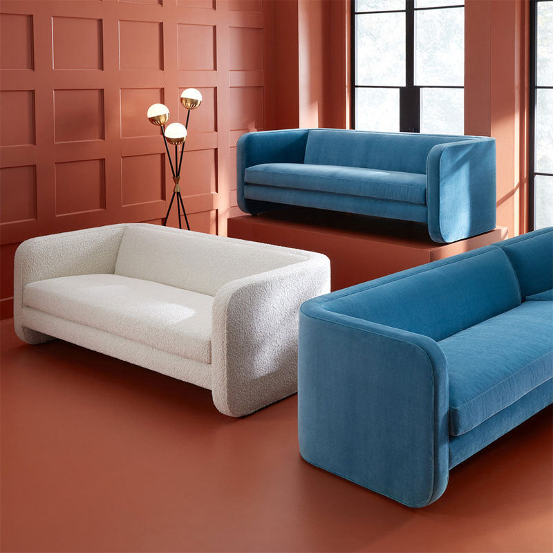 Contemporary Velvet Tuxedo Arm Sofa Loose Back Settee for Living Room