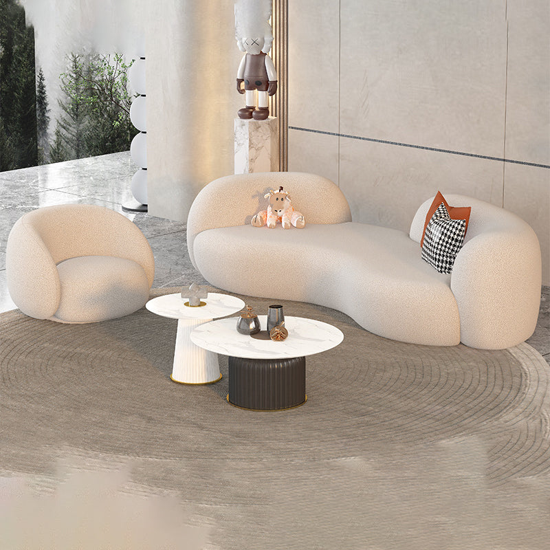 Contemporary Tuxedo Arm Sofa Fabric Loose Back Settee in White