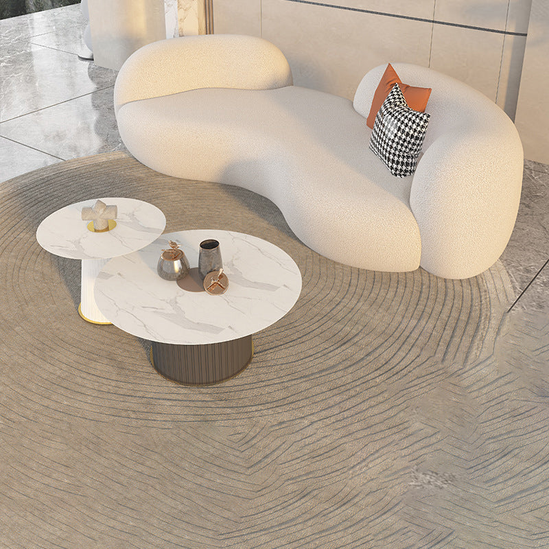 Contemporary Tuxedo Arm Sofa Fabric Loose Back Settee in White