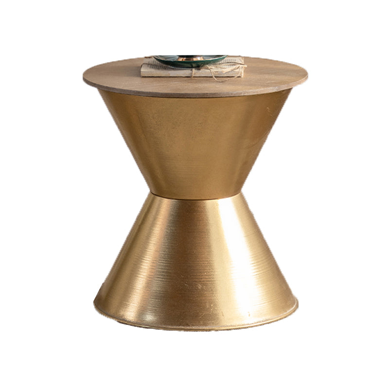 Round Solid Wood Top Coffee Table Iron Pedestal Cocktail Table