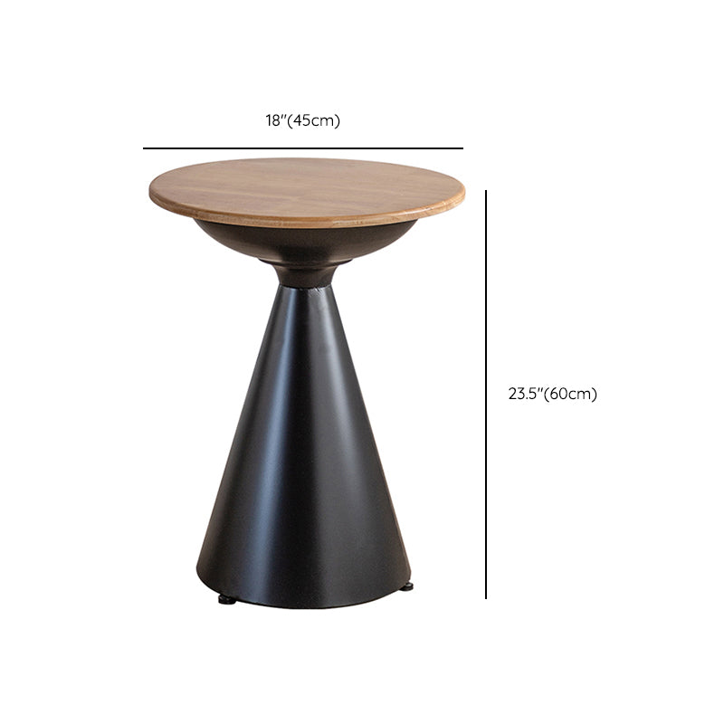 Round Solid Wood Top Coffee Table Iron Pedestal Cocktail Table