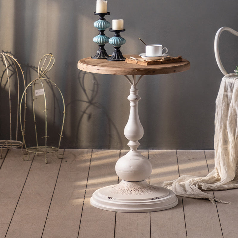 French Country Round Wood Top Coffee Table Iron Pedestal Cocktail Table