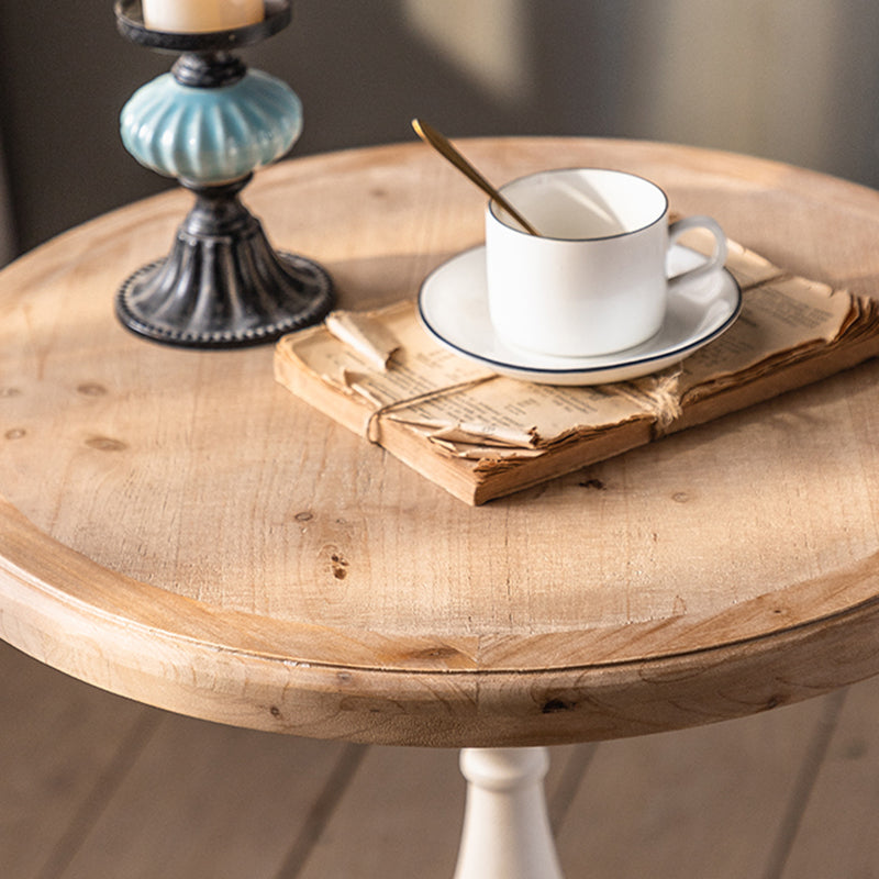 French Country Round Wood Top Coffee Table Iron Pedestal Cocktail Table