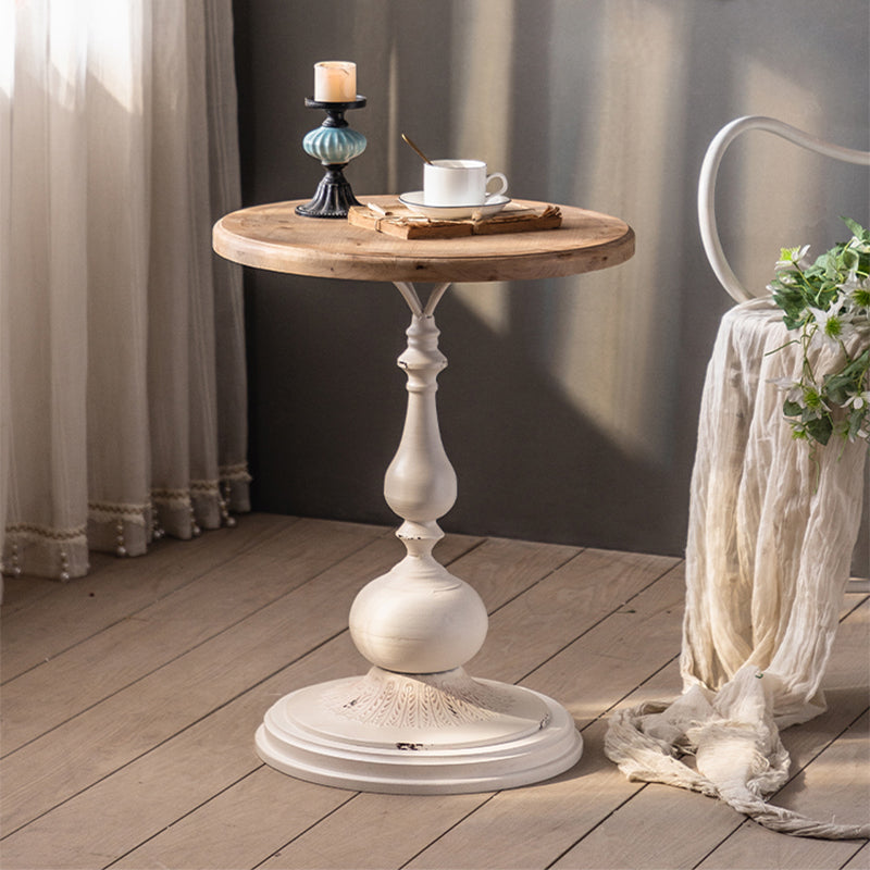 French Country Round Wood Top Coffee Table Iron Pedestal Cocktail Table