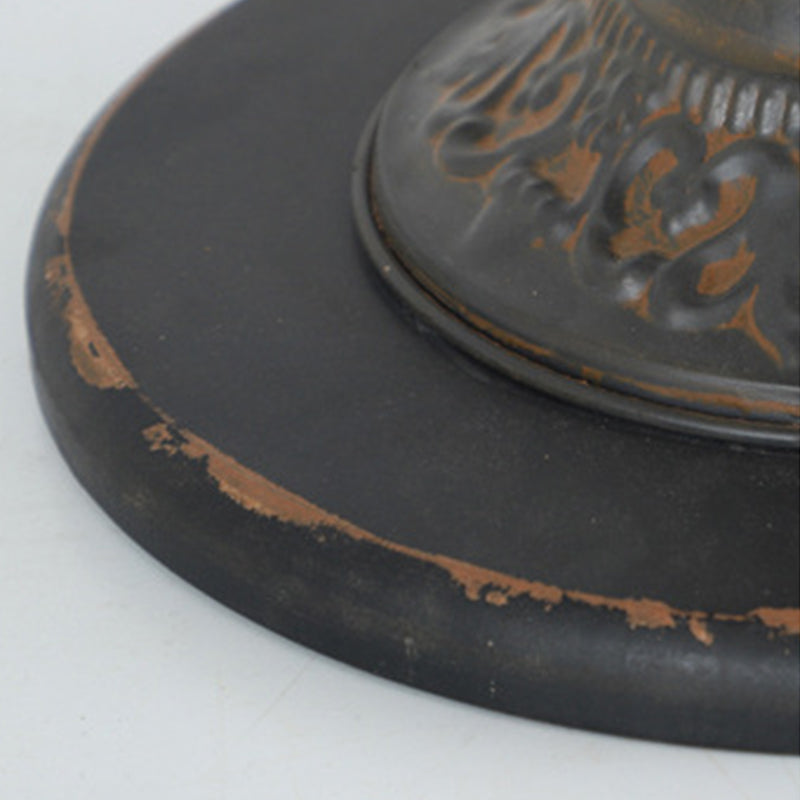 French Country Round Solid Wood Top Coffee Table Iron Pedestal Cocktail Table