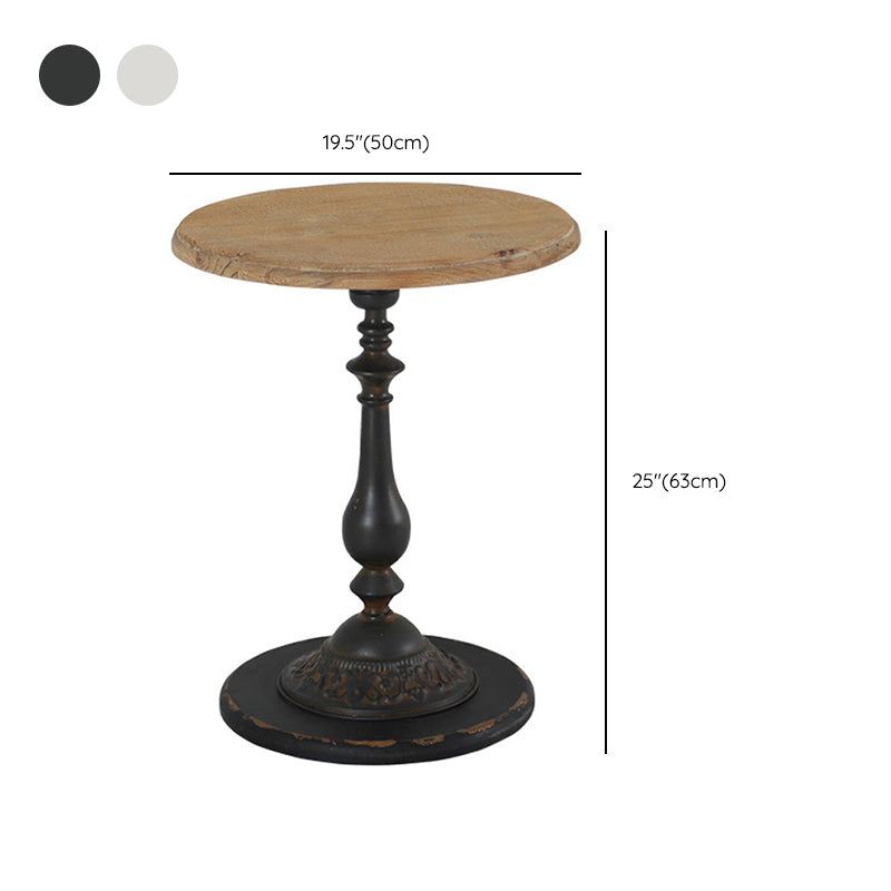 French Country Round Solid Wood Top Coffee Table Iron Pedestal Cocktail Table