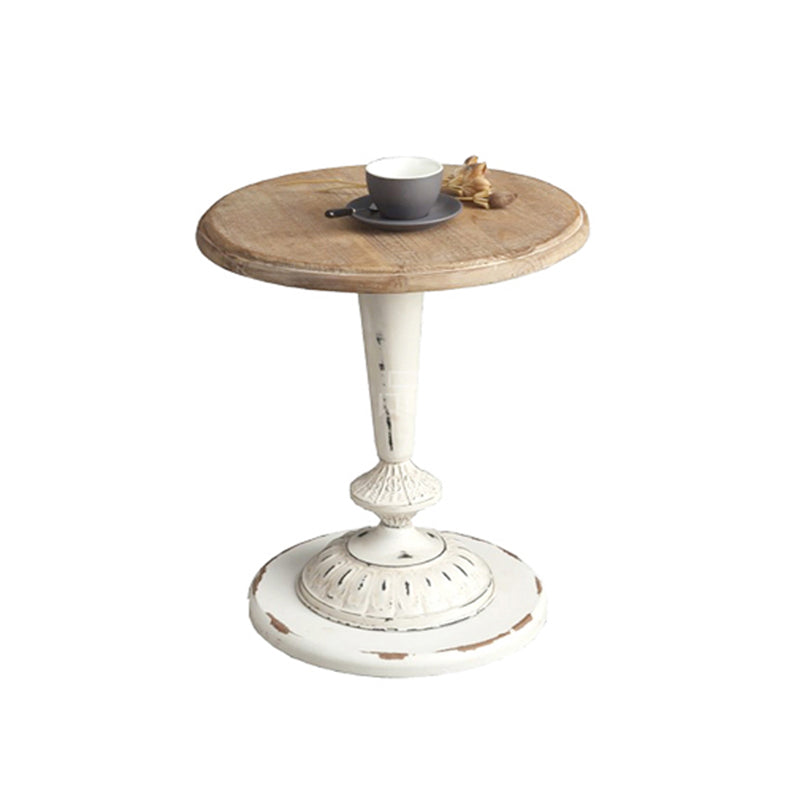 Round Wood Top Coffee Table Iron Pedestal Cocktail Table - Distressed Surface Treatment