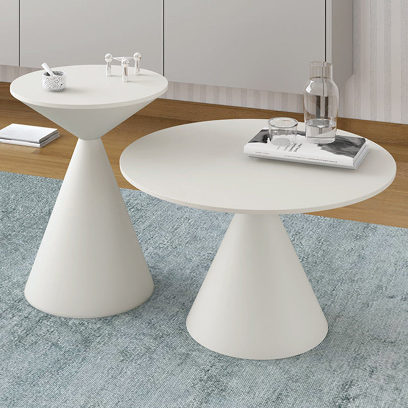 Mid-Century Modern Black / White Round Top Coffee Table Iron Pedestal Cocktail Table