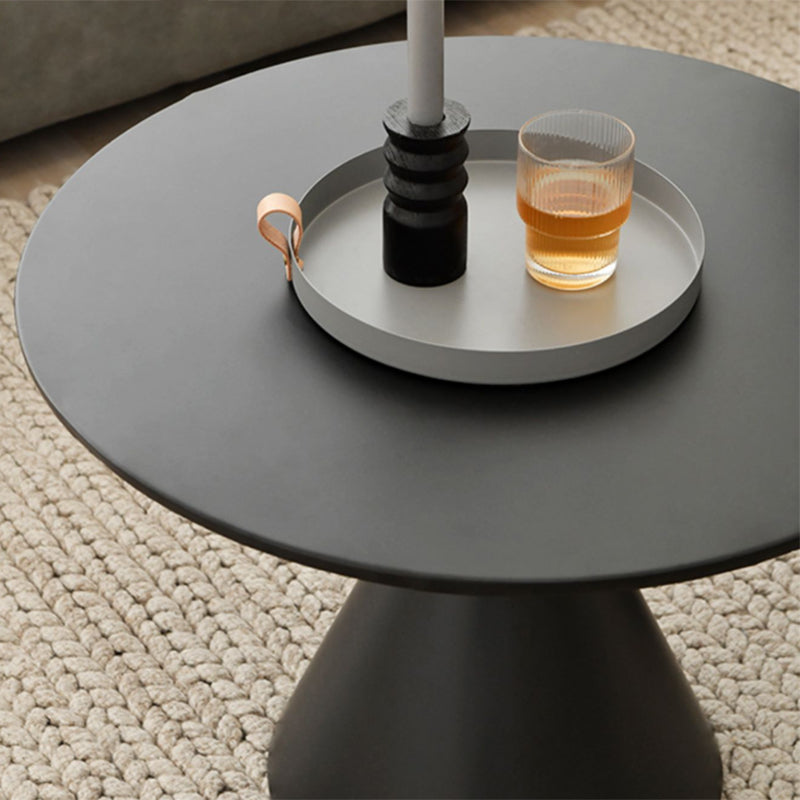 Mid-Century Modern Black / White Round Top Coffee Table Iron Pedestal Cocktail Table