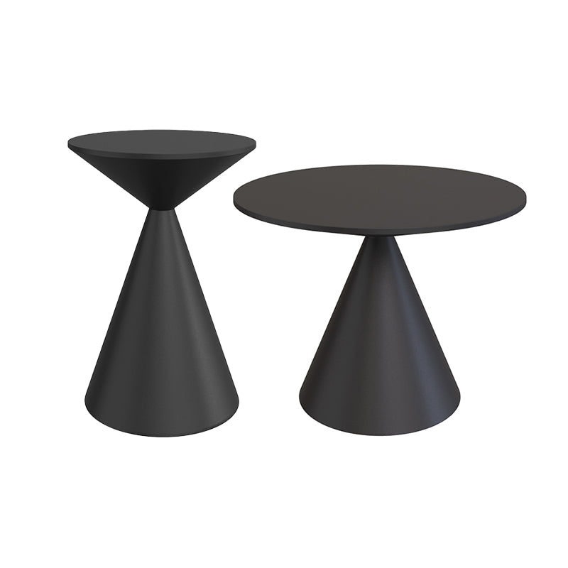 Mid-Century Modern Black / White Round Top Coffee Table Iron Pedestal Cocktail Table