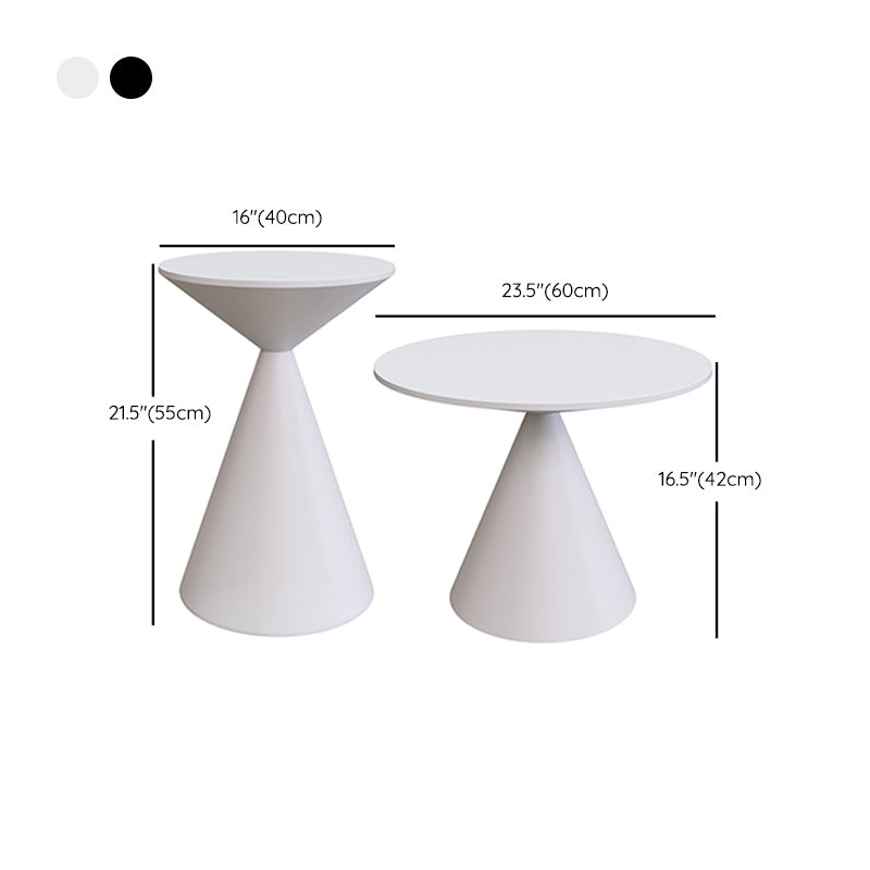 Mid-Century Modern Black / White Round Top Coffee Table Iron Pedestal Cocktail Table