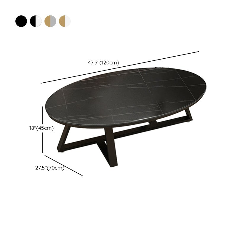 Glam Oval Slate Coffee Table 17.7"H Iron Cross Legs Cocktail Table