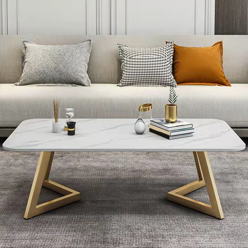 Glam Style Rectangle Slate Coffee Table 17.7"H Iron Sled Cocktail Table