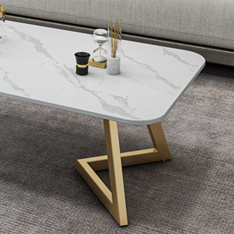 Glam Style Rectangle Slate Coffee Table 17.7"H Iron Sled Cocktail Table