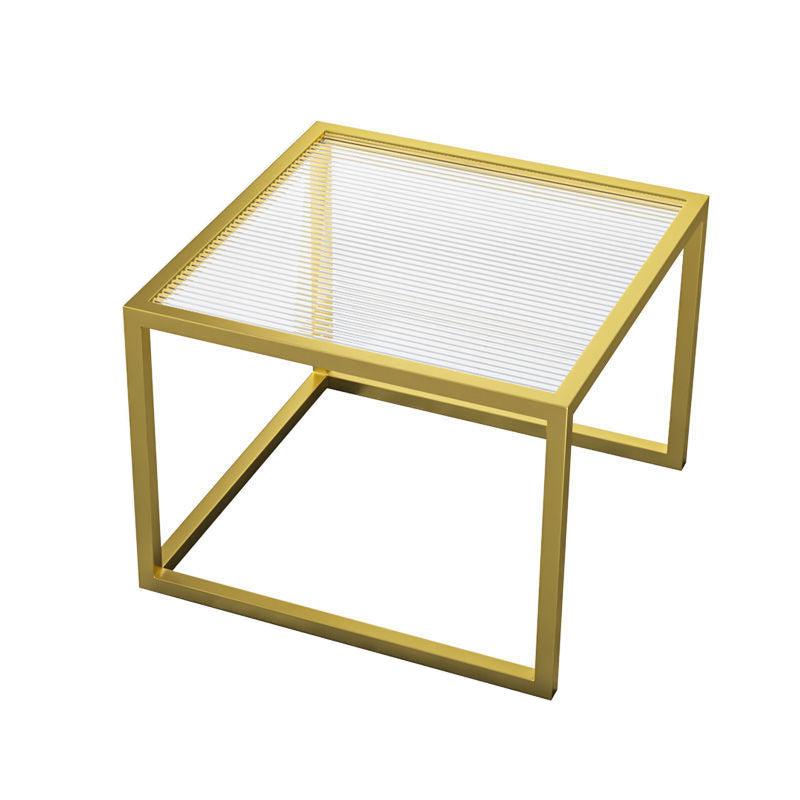 Modern Square Glass Coffee Table Iron Frame Base Cocktail Table