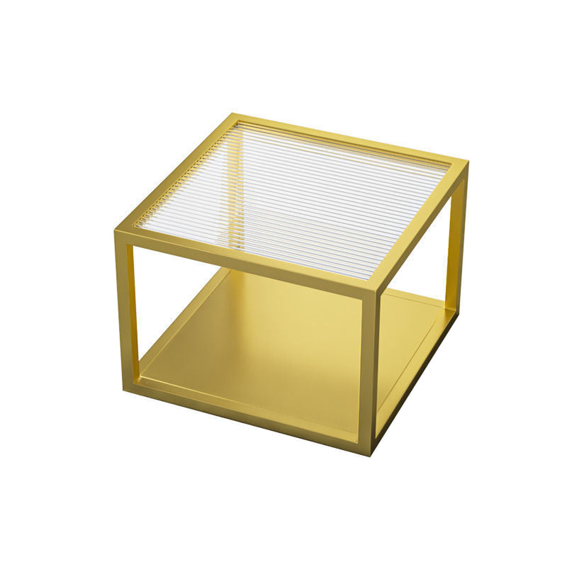 Modern Square Glass Coffee Table Iron Frame Base Cocktail Table