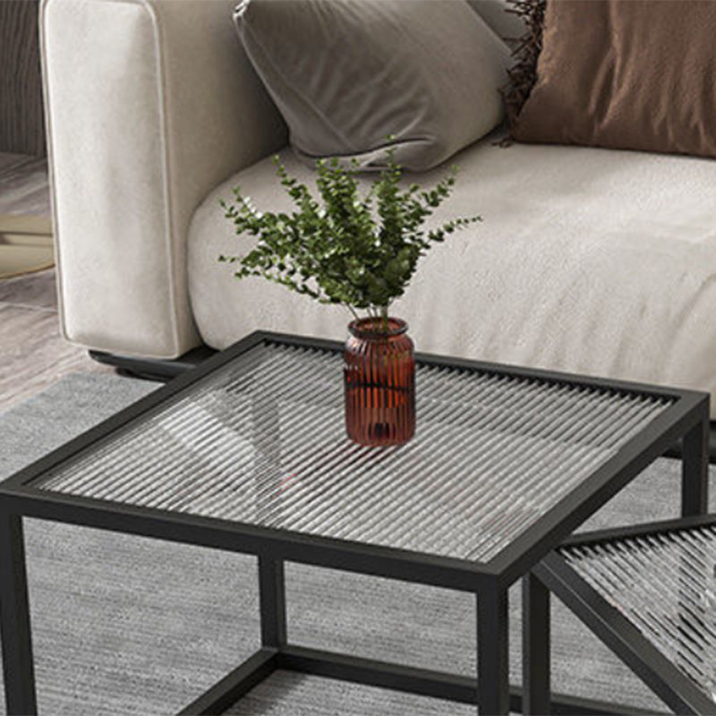 Modern Square Glass Coffee Table Iron Frame Base Cocktail Table