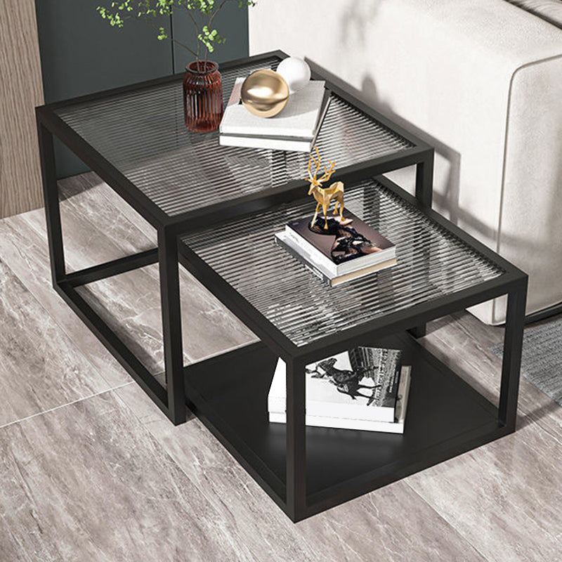 Modern Square Glass Coffee Table Iron Frame Base Cocktail Table
