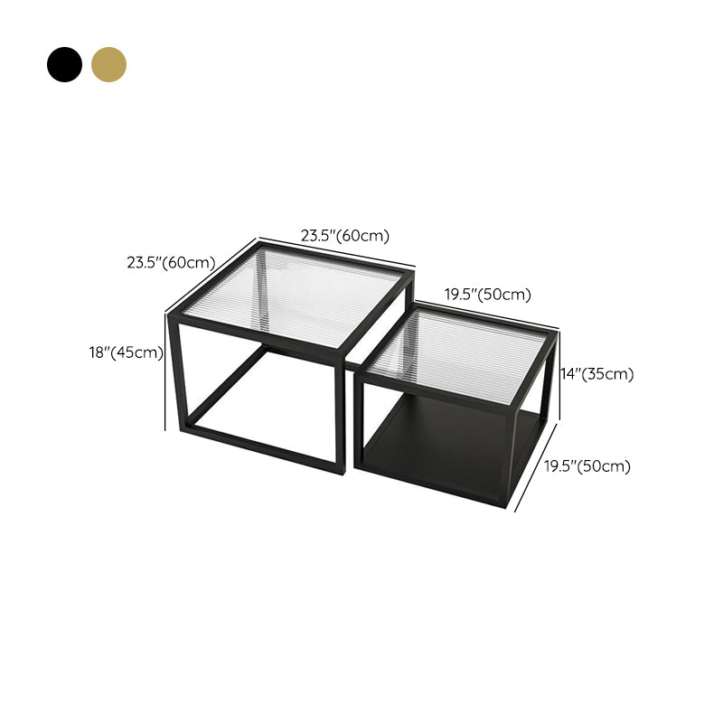 Modern Square Glass Coffee Table Iron Frame Base Cocktail Table