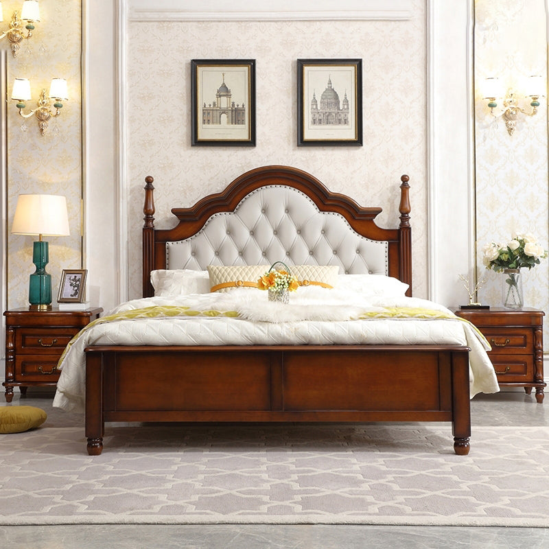 84.65 inch Wide Victorian Bed Frame Pine Wood Bed with Upholstered Headboard