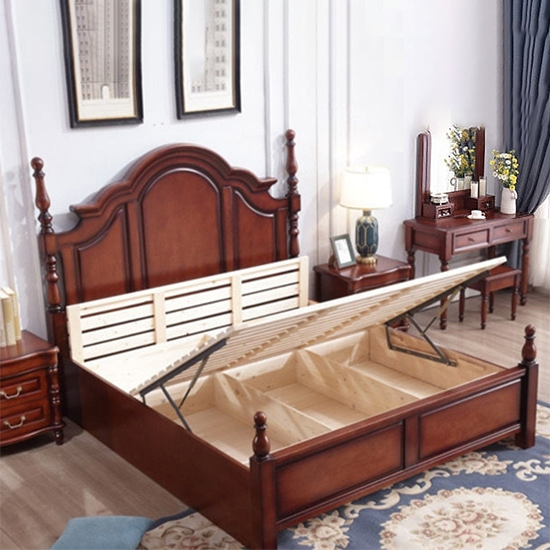 84.65 inch Wide Victorian Bed Frame Pine Wood Bed with Upholstered Headboard